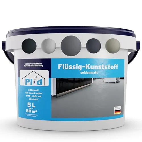 Plid Flüssigkunststoff Schiefergrau 5L - Robuste Bodenbeschichtung für Innen & Außen - Hochwertige, flexible Bodenbeschichtung für ca. 25m². Ideal für Wohnräume, Balkone und Terrassen. Einfach aufzutragen, geruchsneutral und wasserbasierend. Schützt zuverlässig vor Abrieb und Feuchtigkeit.