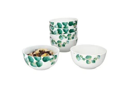 MamboCat Müslischale 6er Set Eukalyptus Schale Ø14cm weiß 400ml Porzellan 6 Personen, Porzellan