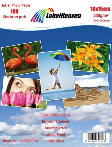 Blatt 100x150 230g/m² Fotopapier HGlossy+wasserfest von LabelHeaven 100