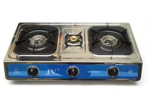 CAGO JV 04 Gaskocher 3-flammig aus Edelstahl 10,0 kW - Grills - Mit WOK-Funktion und Turboeffekt für konzentriertes Verbrennen, ideal für vielseitiges Kochen im Freien.