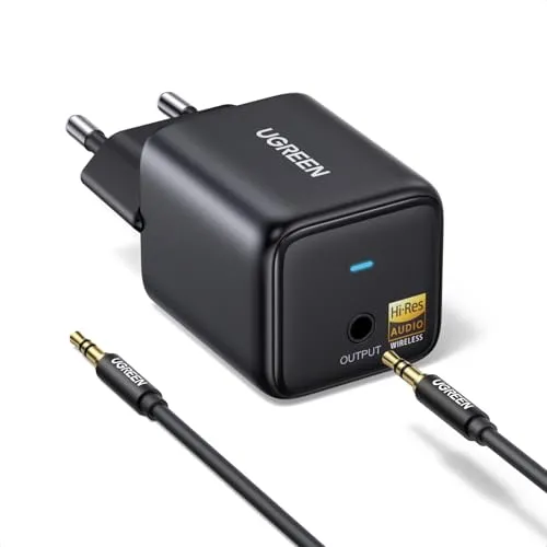 UGREEN Hi-Res Bluetooth 6.0 Adapter mit LDAC, Plug und Play Bluetooth Empfänger, 3,5 mm AUX Adapter für Stereoanlage, Verstärker und Lautsprecher, 10 m Reichweite mit geringer Latenz
