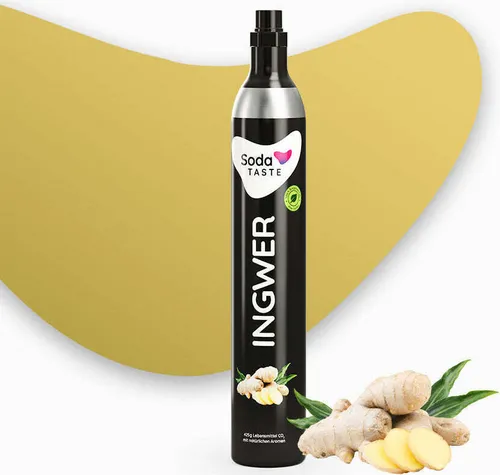 SodaTASTE Ingwer - CO2-Tauschzylinder, zuckerfrei für bis zu 60l gesprudeltes Wasser mit Geschmack (ACHTUNG: Leerer Zylinder benötigt)