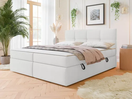 MIRJAN24 Boxspringbett Figaro 160x200 cm - Elegantes Ehebett mit zwei praktischen Bettkästen, ideal für Stauraum. Der Härtegrad H3 und der komfortable Topper sorgen für erholsamen Schlaf.
