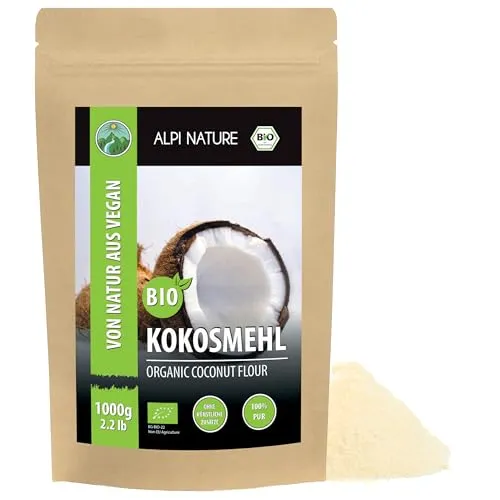 Alpi Nature Kokosmehl BIO 1kg, Kokosmehl entölt ohne Zucker, Kokos gemahlen, Kokospulver