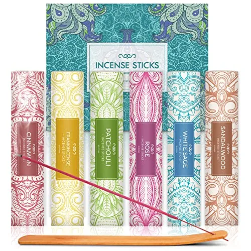 Räucherstäbchen, Räucherstäbchen Weißer Salbei, Sandelholz, Frankincense Weihrauch, Zimt Weihrauch, Patchouli Weihrauch, Rosen Weihrauch, 120 Räucherstäbchen Set