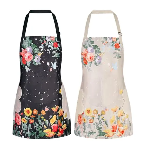 DILLMAN 2 Stück Blumenschürzen mit Tasche, blühend, wasserdicht, verstellbar, Kochschürzen, Küche, Gartenarbeit, Salon
