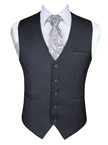 Enlision Anzugweste Herren Dunkelgrau Formelle Weste Hochzeit Einfarbige Anzugwesten Elegant Business Westen Männer mit Taschen XL