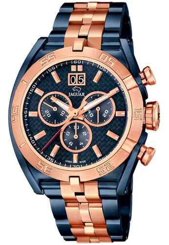 Jaguar J810/1 Special Edition Chronograph 46mm - Blau/Roségold - Chronograph mit Swiss Made Quarzwerk, kratzfestem Saphirglas und wasserdicht bis 10 ATM. Ideal für stilbewusste Herren, die sportliche Eleganz schätzen.