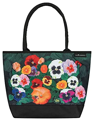 VON LILIENFELD Handtasche Damen Motiv Blumen Stiefmütterchen Shopper Maße L42 x H30 x T15 cm Strandtasche Henkeltasche Büro