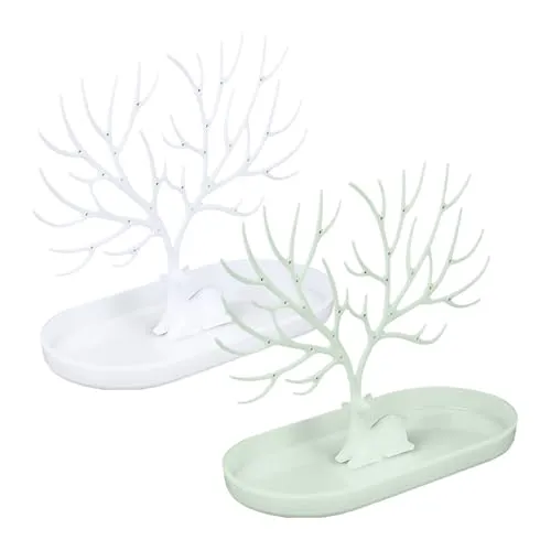 EHDWXVZM 2-Teiliger Schmuckständer Mit Tablett, Hirschständer Aus Kunststoff, Schmuckaufbewahrungsständer, Vertikaler Tischständer