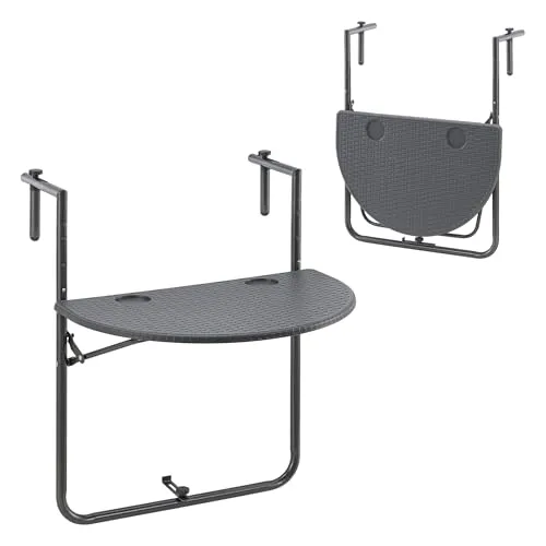 en.casa Balkonhängetisch »Cicala« 84x60 cm Halbrund - Klapptisch für den Balkon, platzsparend und mit stilvoller Rattan-Optik, ideal für Kaffeepausen oder als Pflanzentisch.