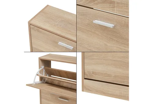 en.casa Schuhschrank »Sykkylven« – Stilvoller Schuhkipper mit 2 Klappen - Schuhschrank aus Sonoma-Eiche, bietet Platz für bis zu 12 Paar Schuhe, mit herausnehmbaren Einlegeböden und praktischer Ablagefläche für Dekoration.