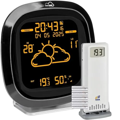 TFA Dostmann WLAN Wetterstation TFA.me ID-04, 35.8102, Profi-Wettervorhersage wetter.com 4 Tage, mit Funk Außensender, versch. Displayfarben, Online Portal, inkl Warnfunktion (schwarz mit Batterien)