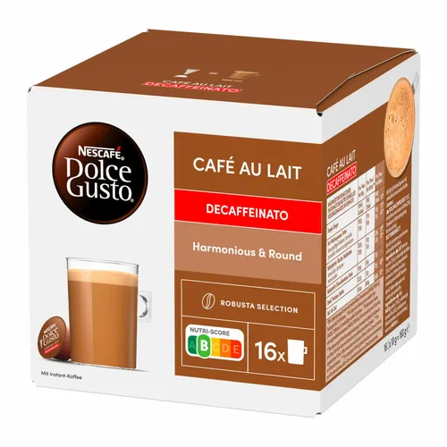 Nescafé DOLCE GUSTO Cafe au Lait Decaffeinato Entkoffeinierter Kaffee 16 KAPSELN