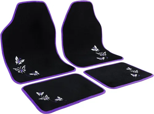 Woltu Auto-Fußmatten (4 St), Sie passen auf fast allen Pkw, Vans und Lkw., Universal Auto Teppich Stickerei Butterfly