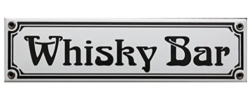 Whisky Bar Emaille Schild 8 x 30 cm Jugendstil Emailschild weiß.