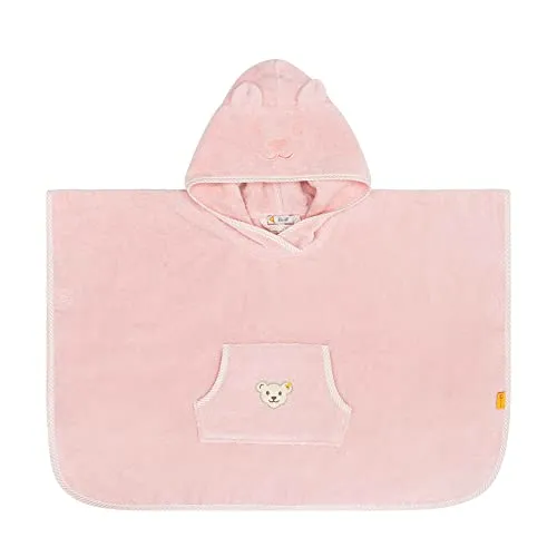 Steiff Unisex Kinder Mini Basic Bade Poncho, Silver PINK, One Size - Bademäntel für Jungen, flauschig-weicher Frottee sorgt für angenehmen Komfort und schützt mit großer Kapuze nach dem Baden.