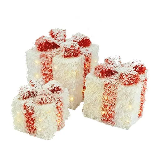 Bambelaa! 3er LED Deko Geschenk Boxen Weihnachten - Weihnachtlicher Zierschmuck: Beleuchtete Geschenkboxen im 3er Set schaffen ein gemütliches Ambiente und sind perfekt für die Dekoration unter dem Weihnachtsbaum.