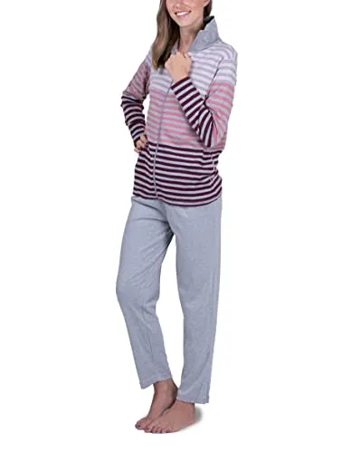 SLOUCHER Damen Hausanzug Freizeitanzug Grau, Größe M - Schlafanzug für Damen, bietet hohen Tragekomfort durch weichen Materialmix und ist ideal für entspannte Tage oder als Pyjama für kalte Nächte.
