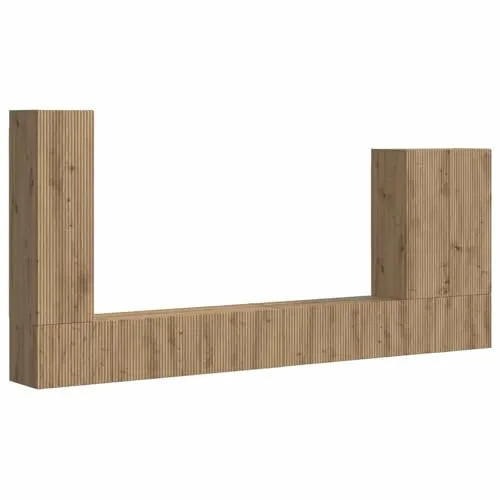 vidaXL Wandmontiert 6 pcs Artisan-Eiche, Verstellbares Unterhaltungszentrum, modernes Wohnzimmermöbel, Wohnzimmerset, Multimedia-Speicher, platzsparender TV-Ständer, Organizer