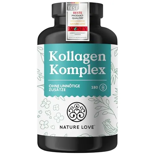 NATURE LOVE® Kollagen Komplex – 180 Kapseln - Kollagen-Präparate mit hochdosiertem Kollagen, Hyaluron, Biotin und Vitamin C für strahlende Haut, Haare und Nägel – laborgeprüft und in Deutschland produziert.