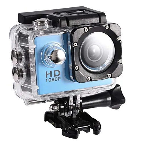 Zunate DV Sportkamera, Action Kamera 4K wasserdichte 30 m Outdoor Sportvideo DV Kamera 1080P Full HD LCD Camcorder Montagezubehör Kits(Blau)
