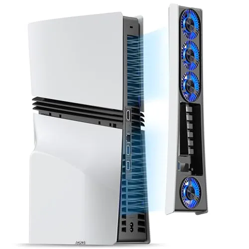 JUSPRO Lüfter für PS5 Pro, leiser verbesserter 4-Kühler mit einstellbarer Geschwindigkeit, automatisches Ein-/Ausschalten, Kühlzubehör mit USB 3.0-Anschluss und LED-Licht für PlayStation 5 Pro