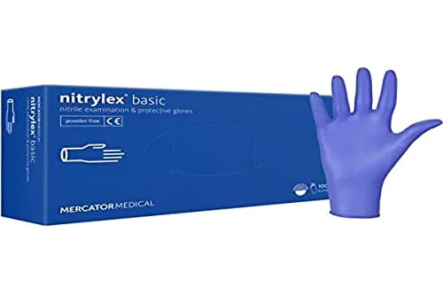 Nitrylex Classic Einweg-Nitrilhandschuhe, schützende Untersuchungshandschuhe, puderfrei, unsteril, Blau , Größe L (8-9), beidhändig tragbar, Mikro+strukturierte Fingerspitze, dispenser box 100 Stk