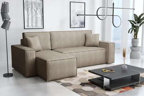 Emoebel24 Ecksofa mit Schlaffunktion und Bettkasten L-form Couch Schlafsofa Sofas&Couches Schlafsofa mit Bettkasten Boneless Couch Denis Hellbraun