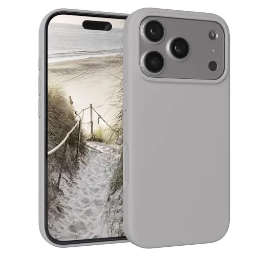 EAZY CASE Premium Silikon Hülle für iPhone 17 Pro - Handyhülle, Stoßfest, Schutzhülle mit Kameraschutz, Kratzfester weicher Mikrofaser-Innenfutter, Slim Silikon Cover Case Bumper - Hellgrau Grau