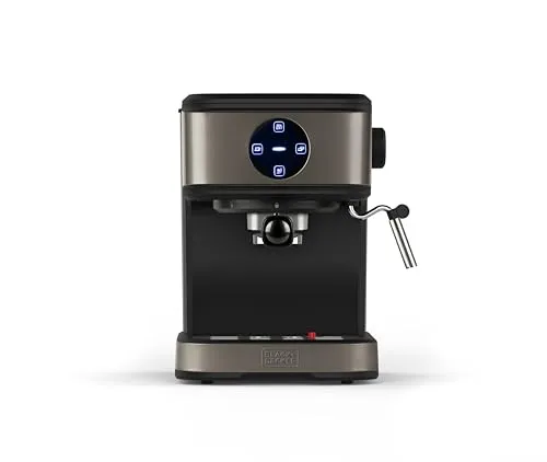 Black + Decker Espressomaschine BXCO850E schwarz - Siebträgermaschine mit 20-Bar-Druckpumpe für konstanten, cremigen Kaffee, programmierbare Abschaltautomatik und intuitives Touch-Bedienfeld für schnellen Komfort.