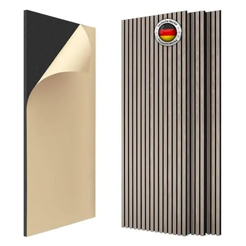 IZODEKOR Selbstklebende Wandpaneele Holzoptik - 4 Stück 120x60 cm - Einfache Montage ohne Werkzeug: die selbstklebenden Wandpaneele in Holzoptik bieten effektiven Schallschutz und verbessern die Raumakustik. Ideal für moderne Wandverkleidungen in Wohnräumen und Büros.