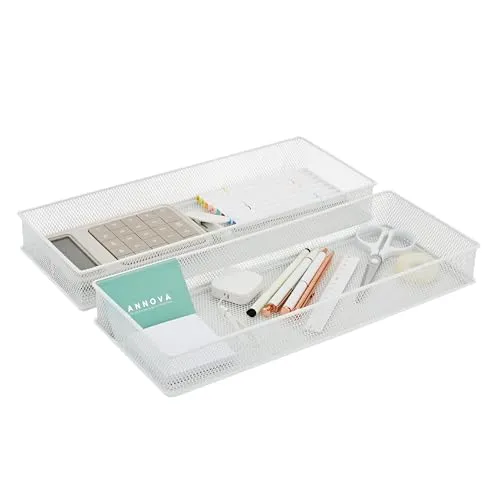 Annova Netz-Schubladenschrank und Regal, Organizer, Aufbewahrungskorb, für Schule, Büro, Zubehör, 2 Stück (White, 38x15x5cm)