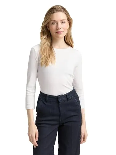 TOM TAILOR Damen Slim Fit Langarmshirt mit Glitzer-Logo