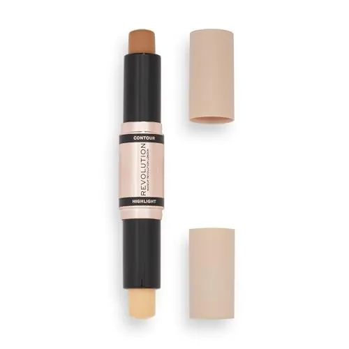 Makeup Revolution Contour Stick Duo Cream Contour & Highlight, Definiert die Wangenknochen und formt das Gesicht, Vegan & Tierversuchsfrei, Medium, 2.4g