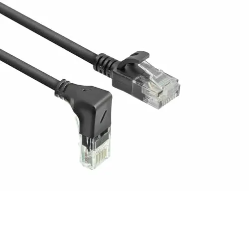 ACT CAT6A Netzwerkkabel 90° gewinkelt nach unten, U/UTP LSZH LAN Kabel Dünn 3.6mm Slimline, Flexibles Ethernet Kabel mit RJ45 Stecker, für den Einsatz in Datenzentren, 5 Meter, Nach unten