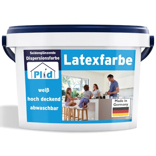 Latexfarbe 5L - Abwaschbare Wandfarbe für Küche und Bad - Innenfarbe mit hoher Deckkraft, schnelltrocknend und spritzarm. Ideal für alle Zimmer, auch feuchtigkeitsbeständig für Küche und Bad.