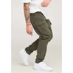 behype. Herren Cargohose Jeans-Hose mit Cargo-Taschen Stretch Männer Regular-Fit BH_3844-Khaki-W36/L32