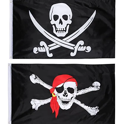 Hestya 2 Stück Jolly Roger Piraten Flagge - Flaggen für Piratenpartys und Halloween-Dekoration, mit 2 verschiedenen Mustern und einfacher Aufhängung dank Metallösen, ideal für Garten und Haus.