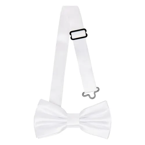 Ladeheid Kinder Jungen Fliege - Vorgebunden, Einstellbares Band, Glänzendes Design, Ideal für Hochzeit, Geburtstag, Einschulung - Strapazierfähig & Stilvoll BKS (10cm x 5cm, Weiß)