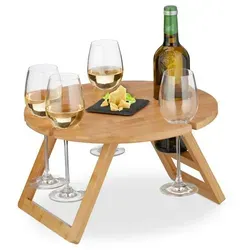 Relaxdays Runder Picknick Weintisch aus Bambus Hellbraun