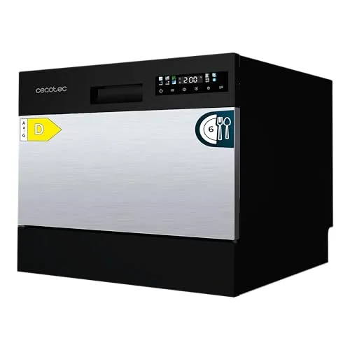 Cecotec Kompakt-Geschirrspüler freistehend 6 Gedecke Bolero Aguazero 2300 Inox. 6 Gedecke, 8 Programme, Klasse D, Farb-Touchpanel, Startverzögerung, Vorwaschfunktion, Dry+, Germ Shield