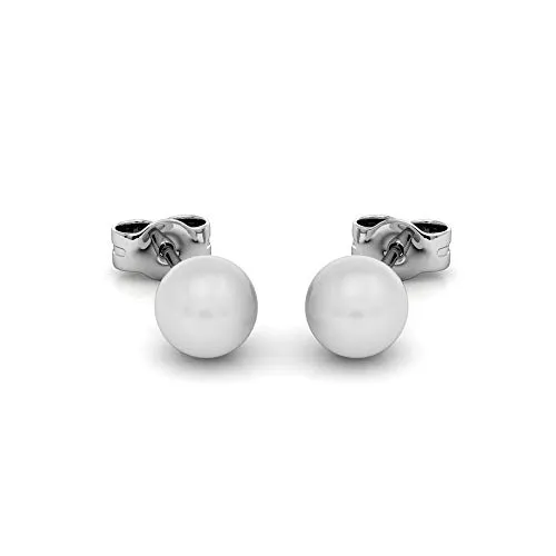 Ohrstecker Pure Pearl | 925 Sterling Silber | Vergoldet mit 18K Weißgold - Elegante Ohrstecker aus 925 Sterling Silber, vergoldet mit 18K Weißgold und mit einer stilvollen Perle. Perfekt als Weihnachtsgeschenk oder für besondere Anlässe.