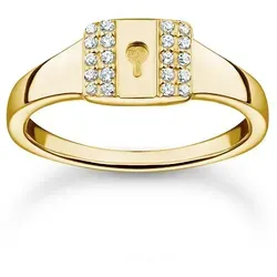 THOMAS SABO Damen Ring Gold Schloss mit weißen Steinen - Eleganter Damenring aus 925er Sterlingsilber, ideal als individuelles Geschenk für besondere Anlässe, mit funkelndem Design und vielfältigen Kombinationsmöglichkeiten.