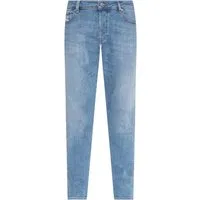 Diesel A00389 Yennox Jeans Blau 33/32 - Mittelblaue Tapered Fit Jeans aus 99% recycelter Baumwolle mit leichtem Stretch, ideal für Komfort und Stil. Reguläre Passform und Knopfleiste für einen modernen Look.