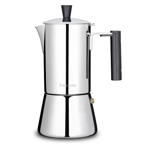 Easyworkz | Pedro Espressokocher aus Edelstahl | Espressotopf für Induktions-Gas und alle Herde | Mokkakanne für 4 Tassen 200ml | Silber