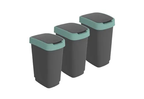 Rotho Twist 3er-Set Mülleimer 25l - Küchenabfalleimer aus hochwertigem, BPA-freiem Kunststoff, geräuschloses Schließen und platzsparendes Design - ideal für effektives Recycling!