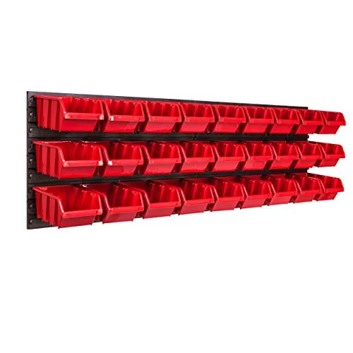 Lagersystem Wandregal 1152 x 390 mm , 27 stck. Box , Stapelboxen Schüttenregal Sichtlagerkästen , Extra Starke Wandplatten , Regal Erweiterbar , Werkstattregal Lagerregal Werkstattwandregal Steckregal