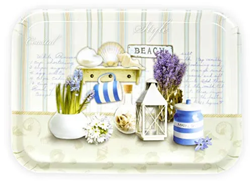 Lashuma Eckiges Küchentablett 38x26 cm, Melamin Tablett Hochwertig, Druck: Strandoase, Italienisches Teetablett