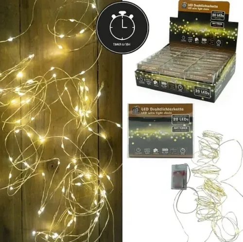 Stk LED Lichterkette 20er mit Timer - Weihnachtsbeleuchtung mit 20 warmweißen LEDs, ideal für stimmungsvolle Dekoration und mit praktischem Timer für automatisches Ein- und Ausschalten.